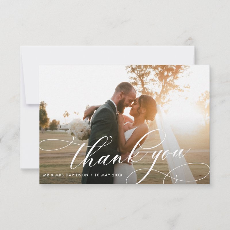 calligraphy lettering wedding photo thank you card 3.5\\" x 5\\" Flat Thank You Card