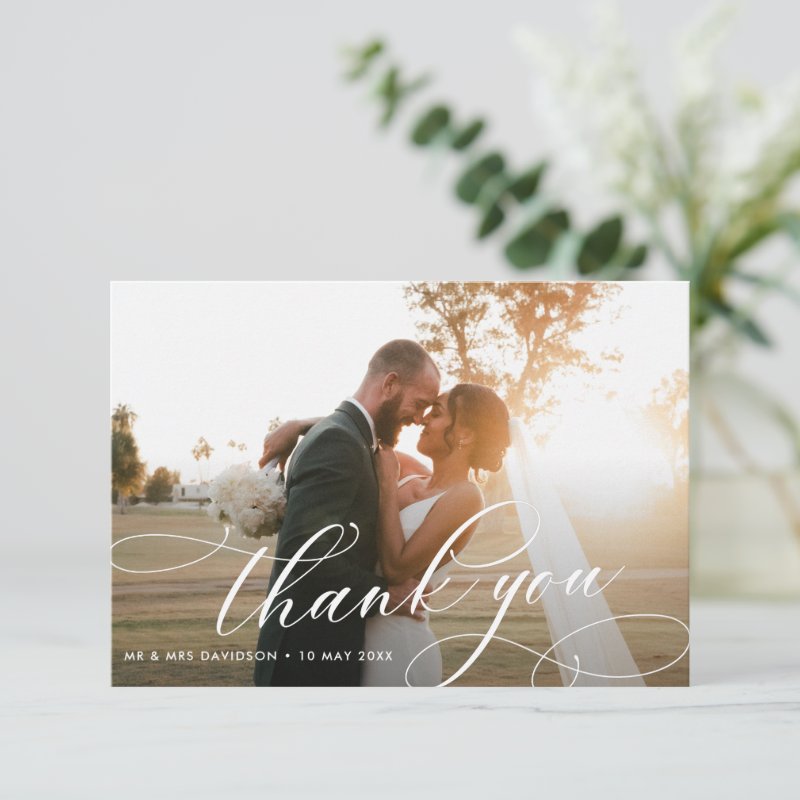 calligraphy lettering wedding photo thank you card 3.5\\" x 5\\" Flat Thank You Card