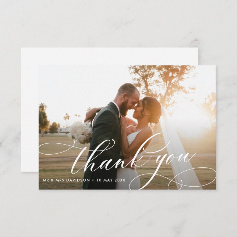 calligraphy lettering wedding photo thank you card 3.5\\" x 5\\" Flat Thank You Card