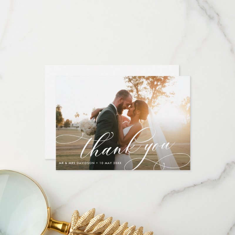 calligraphy lettering wedding photo thank you card 3.5\\" x 5\\" Flat Thank You Card