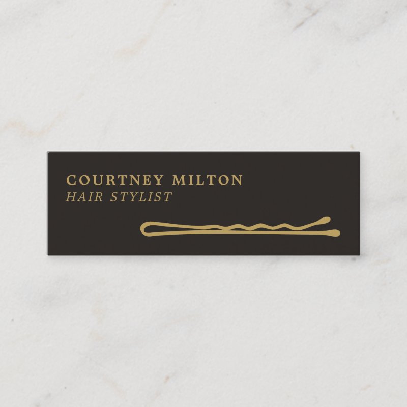 Minimalist Elegant Ivory Black Golden Hair Stylist Mini Business Card Mini, 3.0\\" x 1.0\\" Business Card