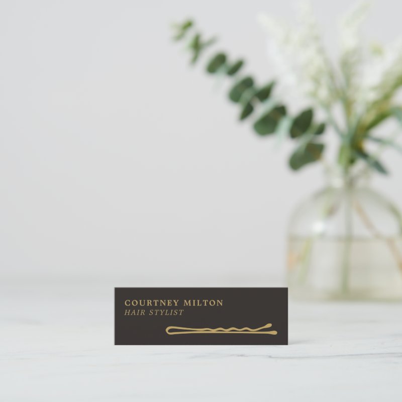 Minimalist Elegant Ivory Black Golden Hair Stylist Mini Business Card Mini, 3.0\\" x 1.0\\" Business Card