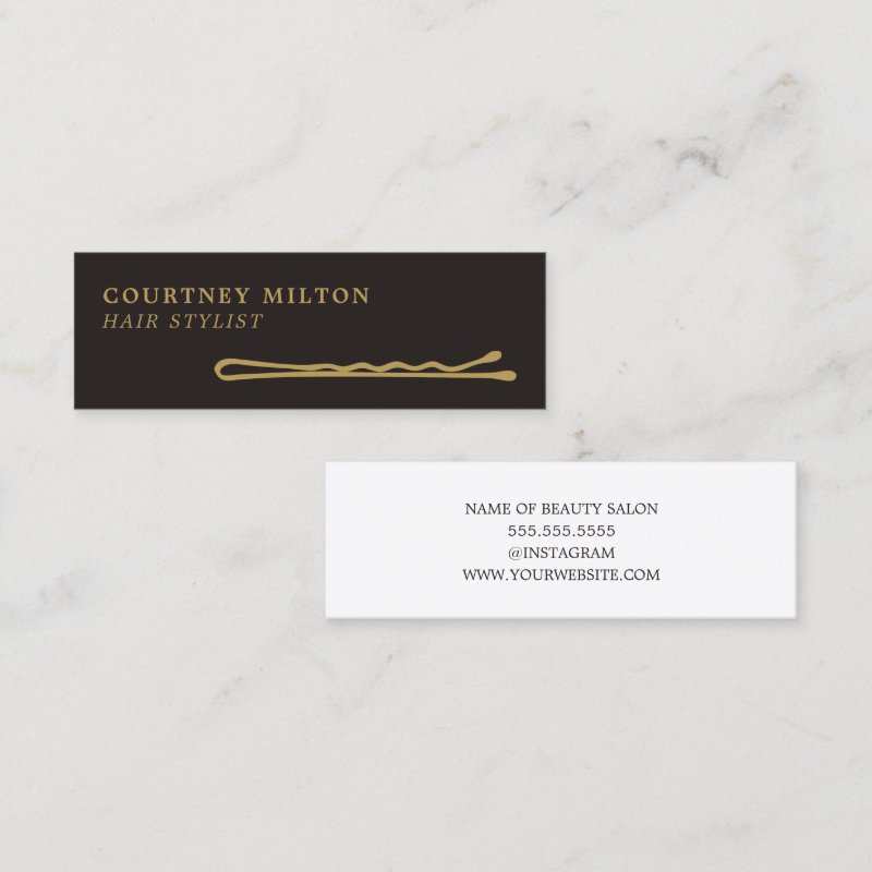 Minimalist Elegant Ivory Black Golden Hair Stylist Mini Business Card Mini, 3.0\\" x 1.0\\" Business Card