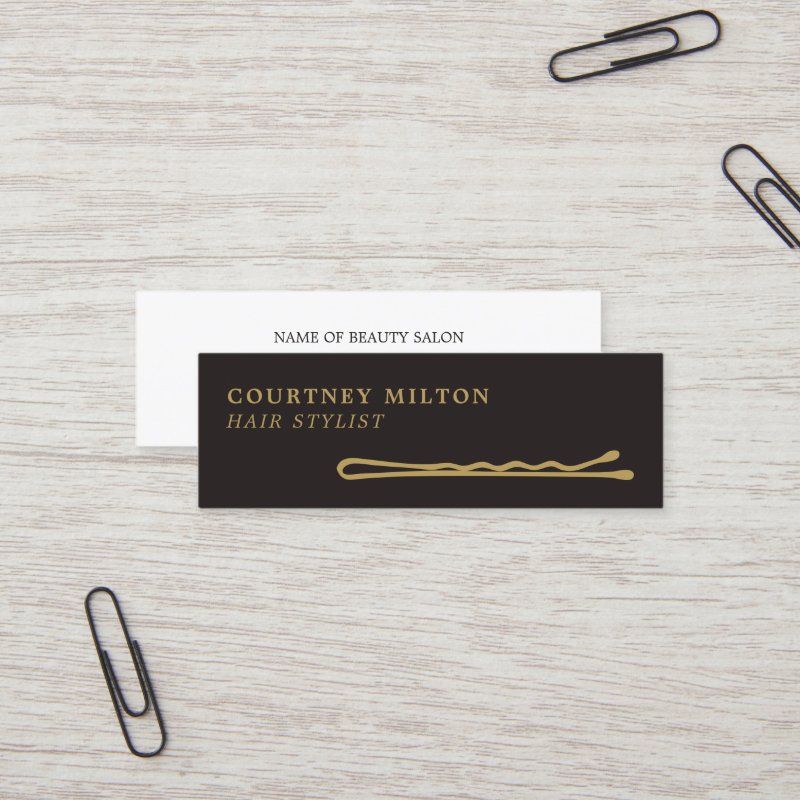 Minimalist Elegant Ivory Black Golden Hair Stylist Mini Business Card Mini, 3.0\\" x 1.0\\" Business Card