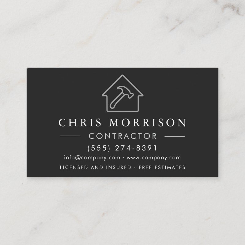 General Construction Black Silver QR Code Business Card Standard, 3.5\\" x 2.0\\" Business Card