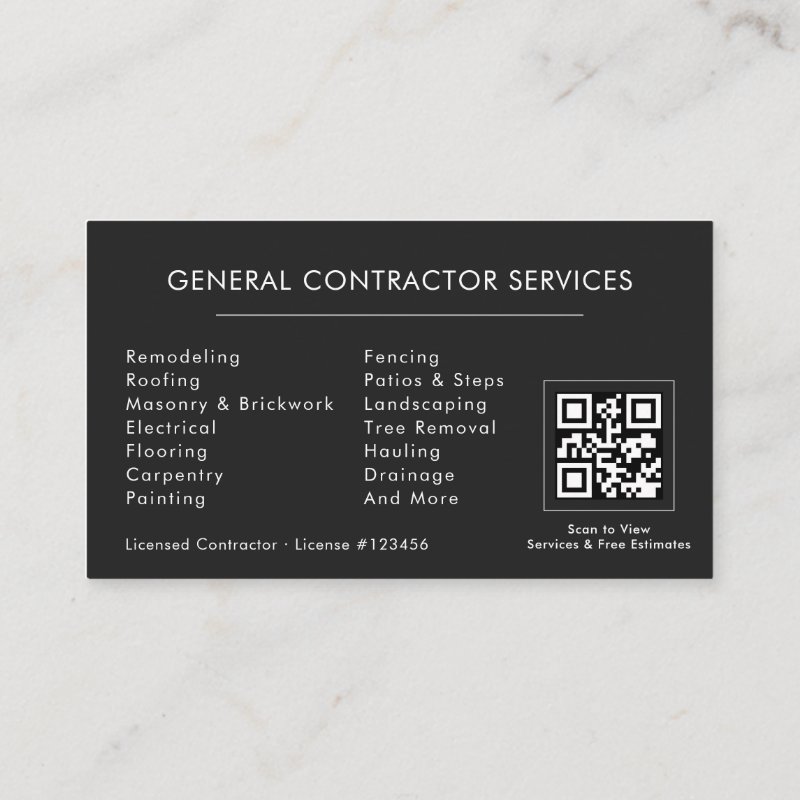 General Construction Black Silver QR Code Business Card Standard, 3.5\\" x 2.0\\" Business Card