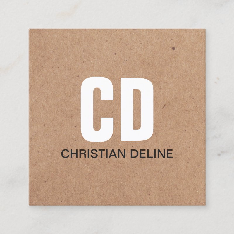 Modern Kraft Paper (printed) White Bold Monogram Square Business Card Square, 2.5\\" x 2.5\\" Business Card
