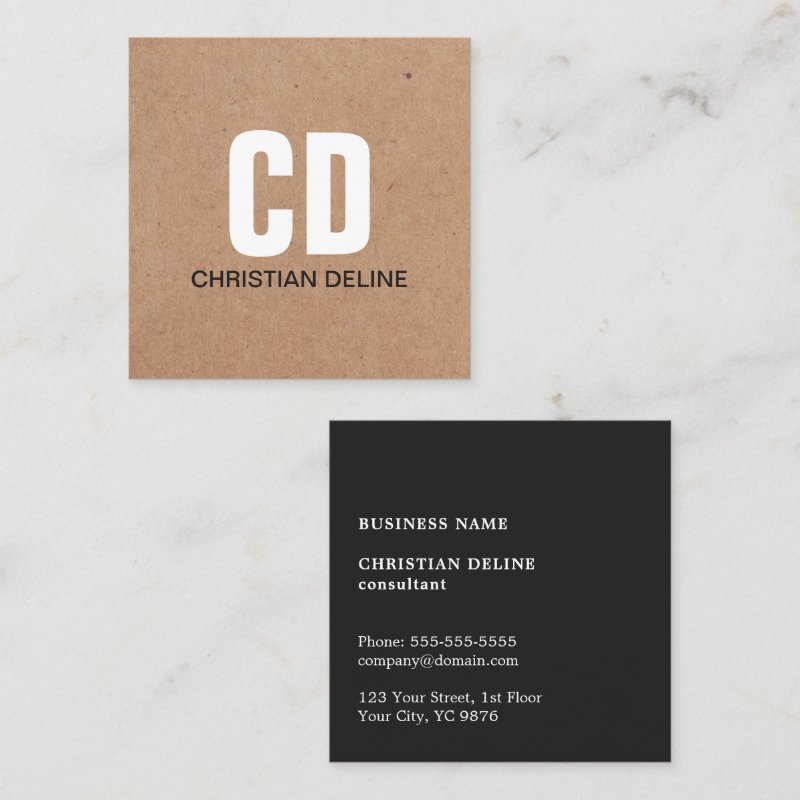 Modern Kraft Paper (printed) White Bold Monogram Square Business Card Square, 2.5\" x 2.5\" Business Card 4 Modern Kraft Paper (printed) White Bold Monogram Square Business Card Square, 2.5\\" x 2.5\\" Business Card