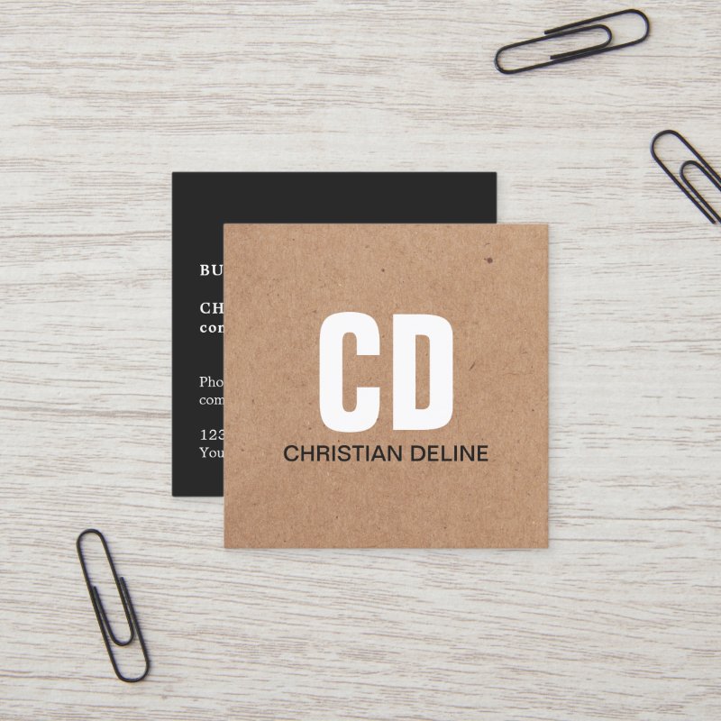 Modern Kraft Paper (printed) White Bold Monogram Square Business Card Square, 2.5\" x 2.5\" Business Card 5 Modern Kraft Paper (printed) White Bold Monogram Square Business Card Square, 2.5\\" x 2.5\\" Business Card