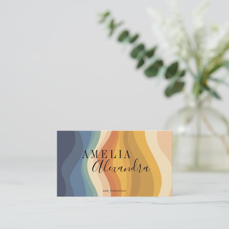 Boho Retro Script Abstract Wavy Lines Yellow Blue Business Card Standard, 3.5\" x 2.0\" Business Card 3 Boho Retro Script Abstract Wavy Lines Yellow Blue Business Card Standard, 3.5\\" x 2.0\\" Business Card
