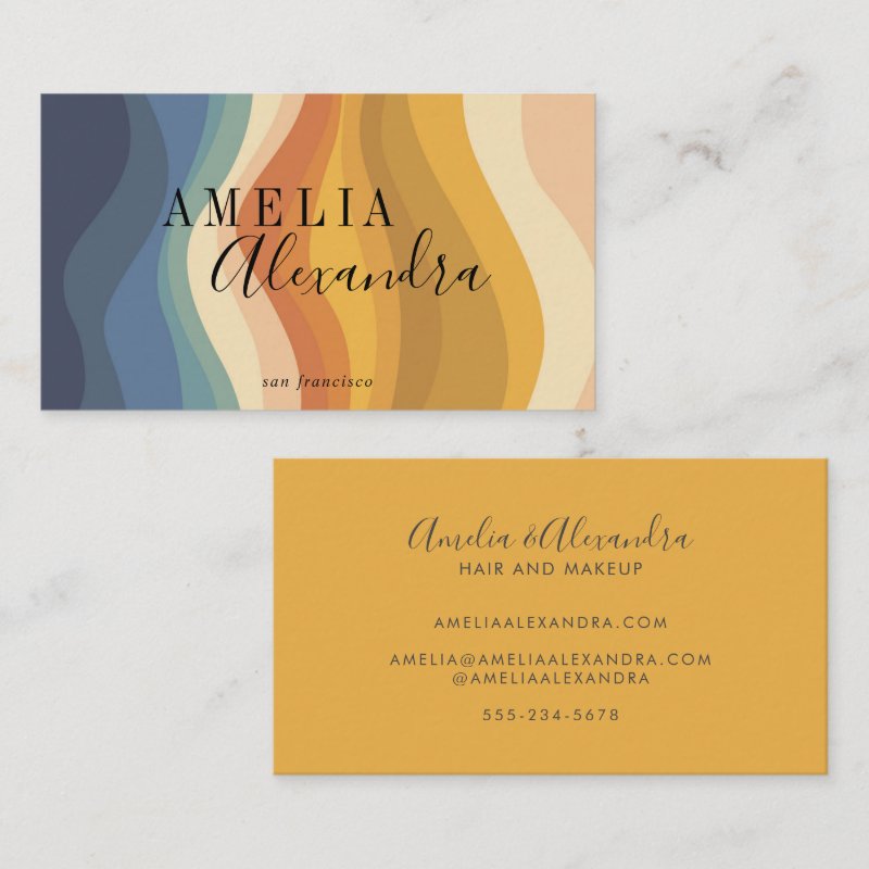 Boho Retro Script Abstract Wavy Lines Yellow Blue Business Card Standard, 3.5\" x 2.0\" Business Card 4 Boho Retro Script Abstract Wavy Lines Yellow Blue Business Card Standard, 3.5\\" x 2.0\\" Business Card