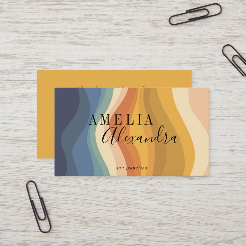 Boho Retro Script Abstract Wavy Lines Yellow Blue Business Card Standard, 3.5\" x 2.0\" Business Card 5 Boho Retro Script Abstract Wavy Lines Yellow Blue Business Card Standard, 3.5\\" x 2.0\\" Business Card