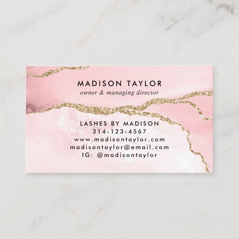 Chic Blush Pink Gold Glitter Marble Agate Monogram Business Card Standard, 3.5\\" x 2.0\\" Business Card