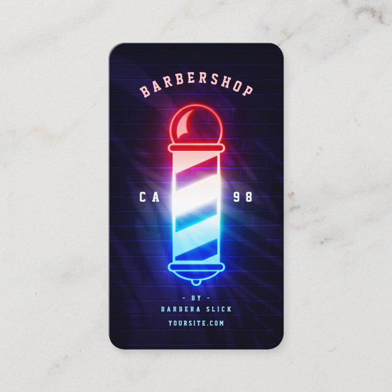 Barbershop Modern Neon Barber\'s Pole Barber Business Card Standard, 3.5\\" x 2.0\\" Business Card