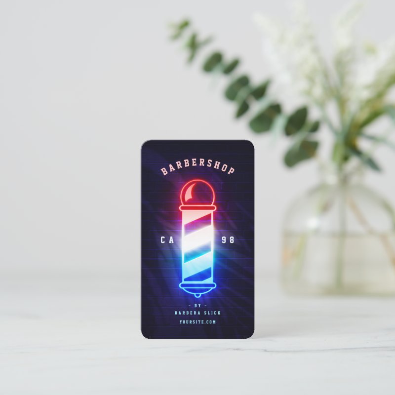 Barbershop Modern Neon Barber's Pole Barber Business Card Standard, 3.5\" x 2.0\" Business Card 4 Barbershop Modern Neon Barber\'s Pole Barber Business Card Standard, 3.5\\" x 2.0\\" Business Card