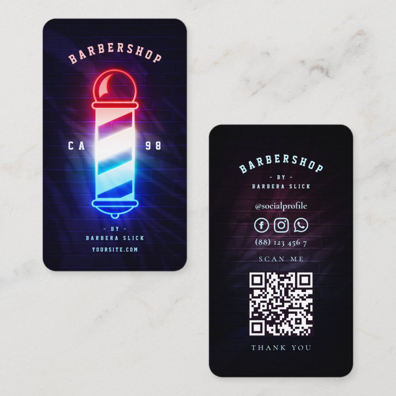 Barbershop Modern Neon Barber's Pole Barber Business Card Standard, 3.5\" x 2.0\" Business Card 5 Barbershop Modern Neon Barber\'s Pole Barber Business Card Standard, 3.5\\" x 2.0\\" Business Card