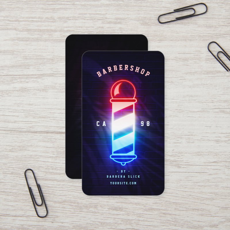 Barbershop Modern Neon Barber's Pole Barber Business Card Standard, 3.5\" x 2.0\" Business Card 6 Barbershop Modern Neon Barber\'s Pole Barber Business Card Standard, 3.5\\" x 2.0\\" Business Card