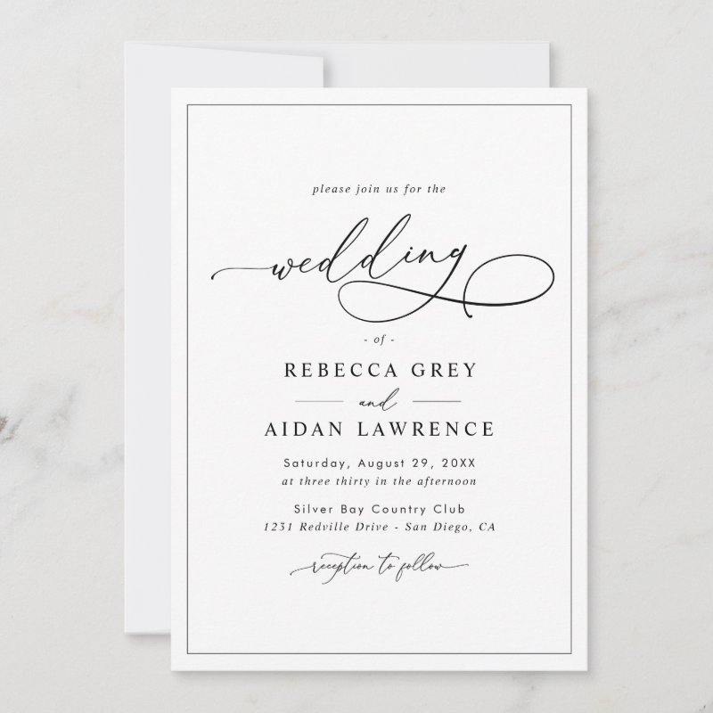 All-In-One Simple Classic Black & White Wedding Invitation Flat Invitation, Size: 5\\" x 7\\