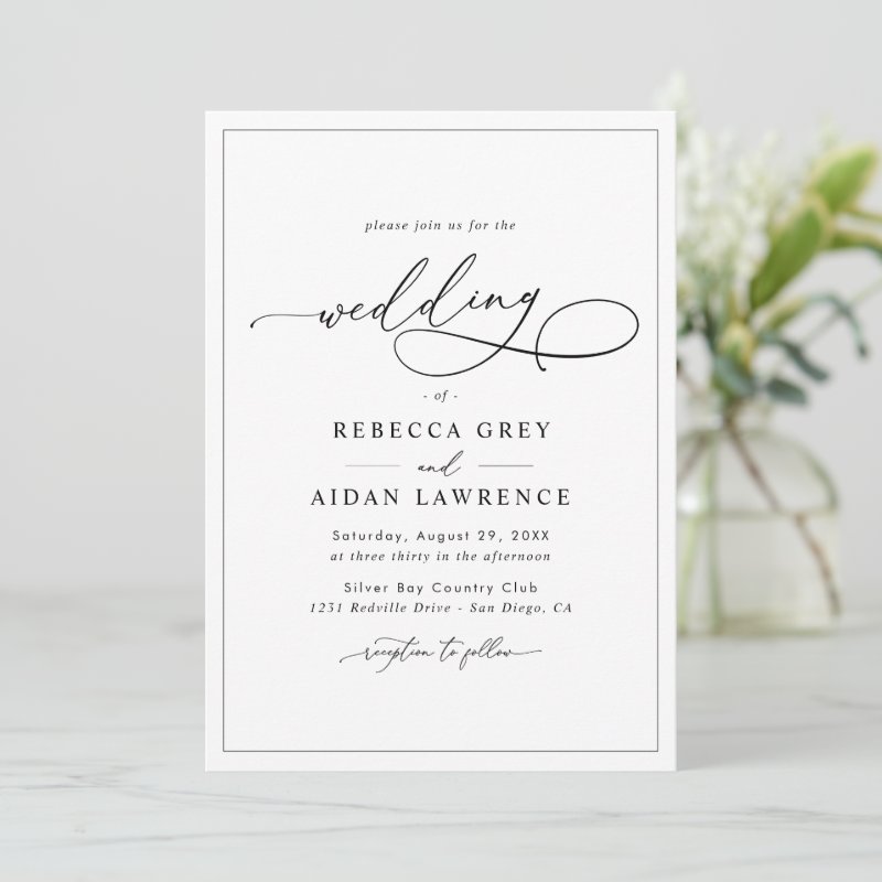 All-In-One Simple Classic Black & White Wedding Invitation Flat Invitation, Size: 5\" x 7\ 4 All-In-One Simple Classic Black & White Wedding Invitation Flat Invitation, Size: 5\\" x 7\\