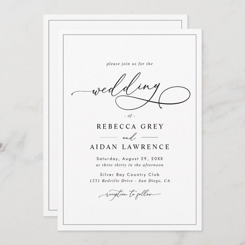All-In-One Simple Classic Black & White Wedding Invitation Flat Invitation, Size: 5\" x 7\ 5 All-In-One Simple Classic Black & White Wedding Invitation Flat Invitation, Size: 5\\" x 7\\