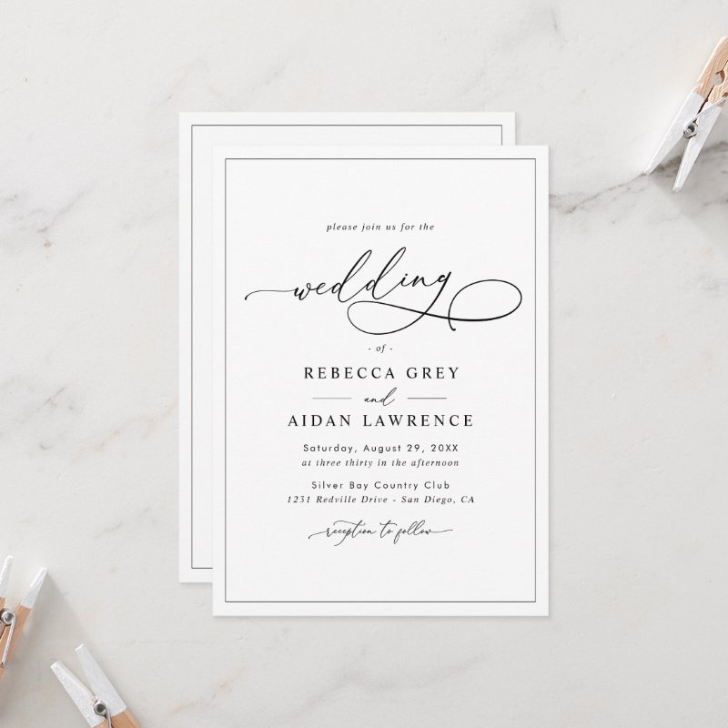 All-In-One Simple Classic Black & White Wedding Invitation Flat Invitation, Size: 5\" x 7\ 6 All-In-One Simple Classic Black & White Wedding Invitation Flat Invitation, Size: 5\\" x 7\\