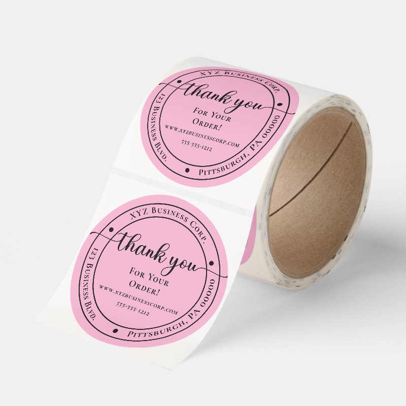 Business Name | Address Thank You For Your Order Classic Round Sticker Custom Classic Round Stickers, Format: Roll of Stickers, Size: Large, 3 inch stickers, Paper Type: White Satin Synthetic Paper