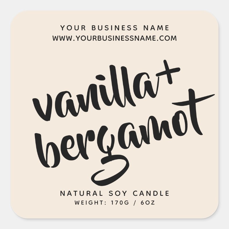 Modern beige candle product label Custom Square Stickers, Format: Sheet of Stickers, Size: Small, 1½ inch (sheet of 20), Paper Type: Glossy White Paper