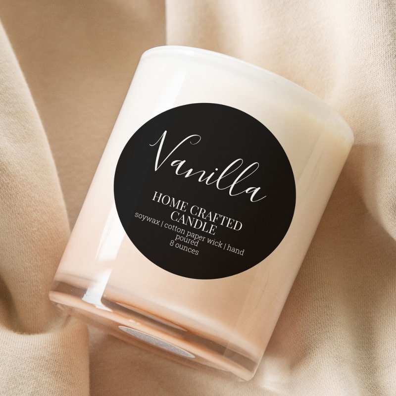 Candle Label Minimalist Black Sticker Custom Classic Round Stickers, Format: Sheet of Stickers, Size: Small, 1½ inch (sheet of 20), Paper Type: Glossy White Paper