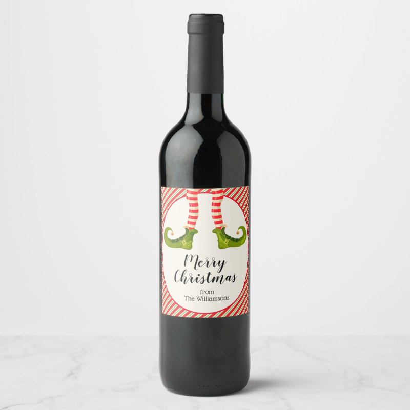 Elf Legs Christmas Wine Label Custom Wine Bottle Label (3.5\\" x 4\\")