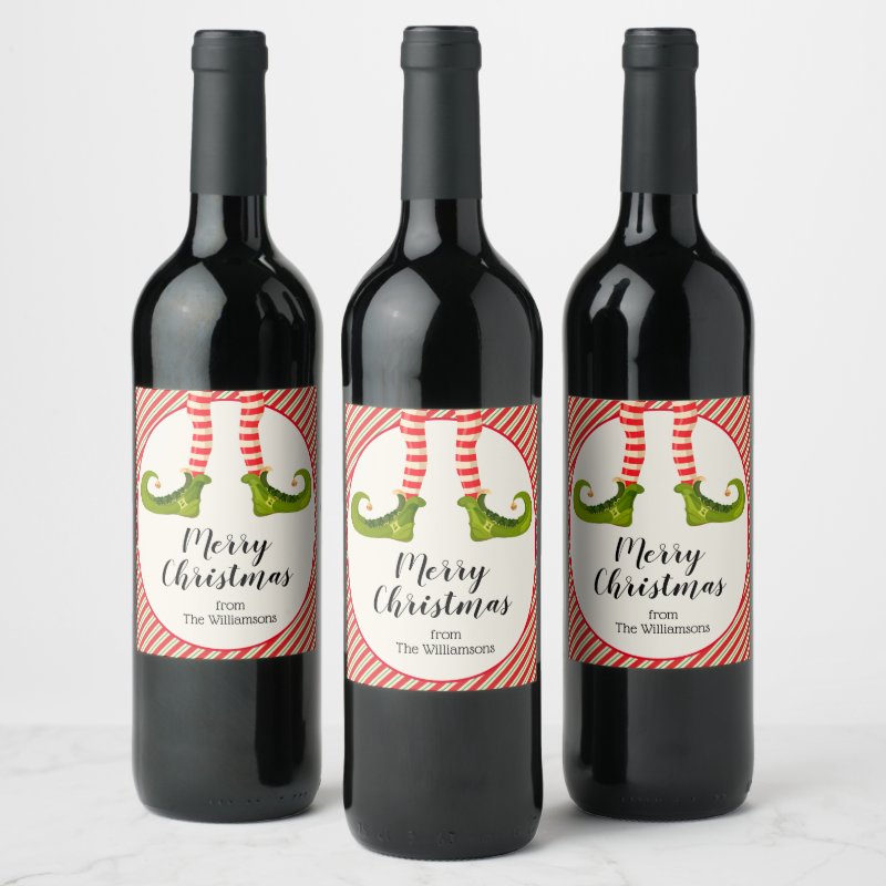 Elf Legs Christmas Wine Label Custom Wine Bottle Label (3.5\" x 4\") 4 Elf Legs Christmas Wine Label Custom Wine Bottle Label (3.5\\" x 4\\")