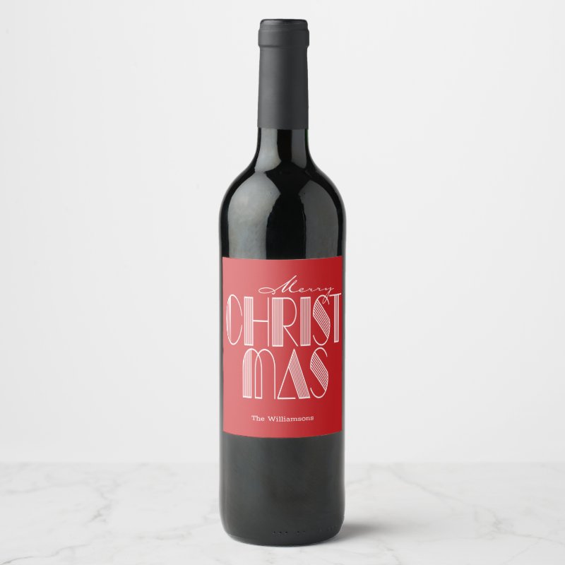 Merry Christmas Retro Typography Wine Label Custom Wine Bottle Label (3.5\\" x 4\\")