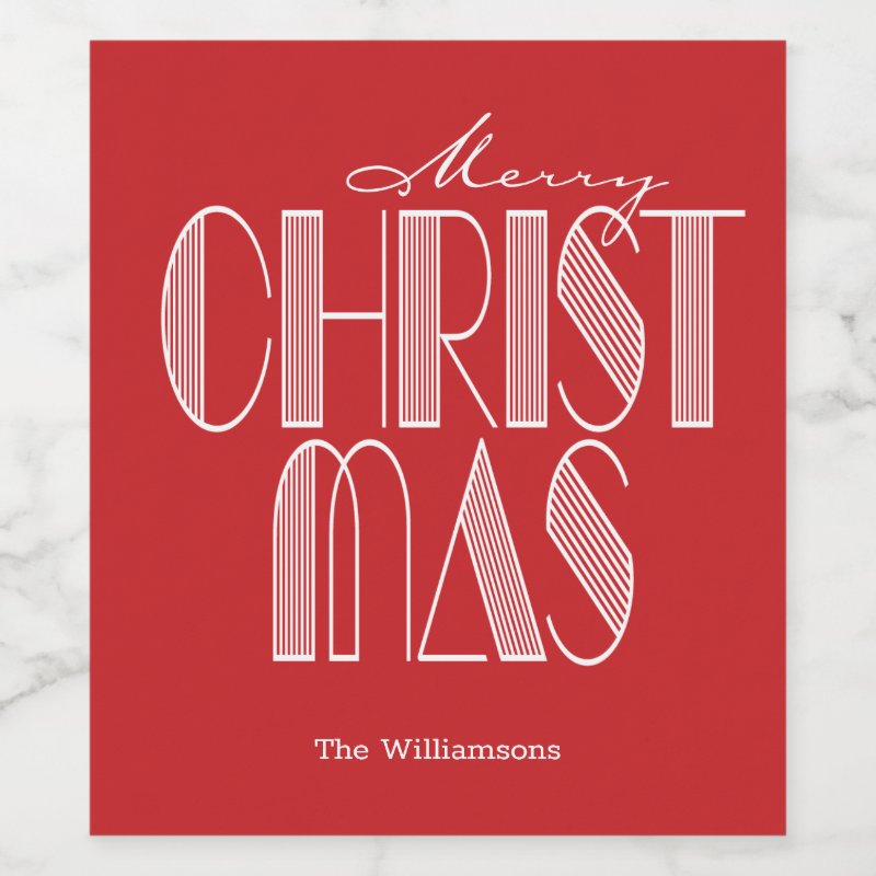 Merry Christmas Retro Typography Wine Label Custom Wine Bottle Label (3.5\\" x 4\\")