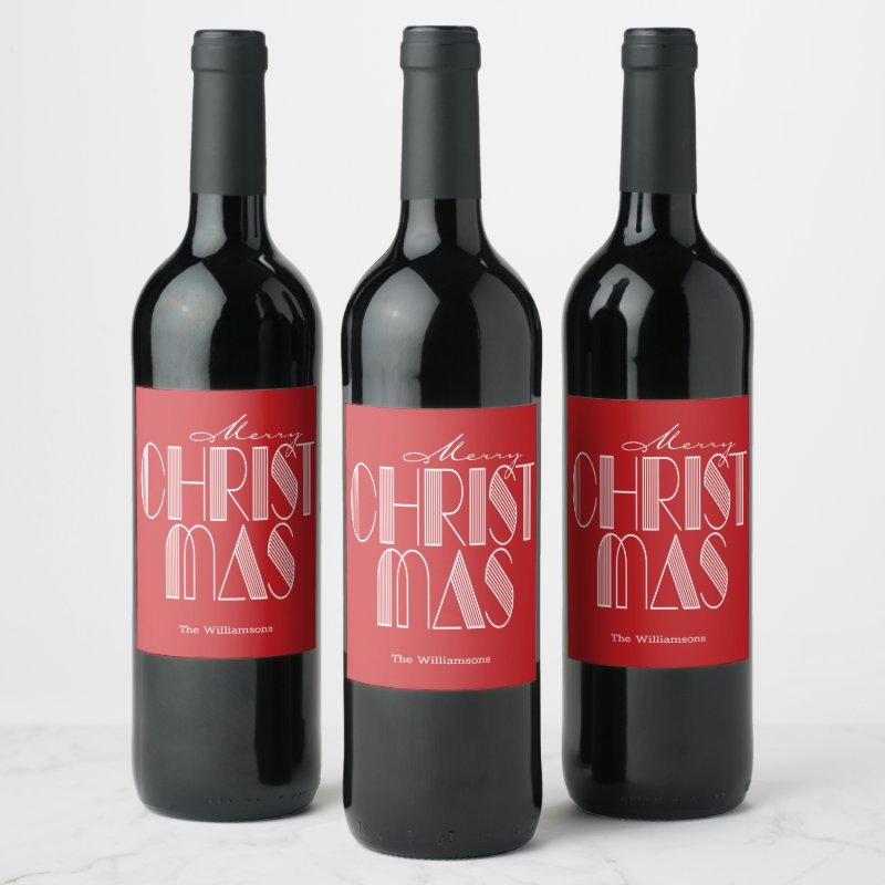 Merry Christmas Retro Typography Wine Label Custom Wine Bottle Label (3.5\" x 4\") 3 Merry Christmas Retro Typography Wine Label Custom Wine Bottle Label (3.5\\" x 4\\")
