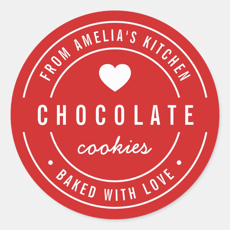 Editable Background Color Baked with Love Classic Round Sticker Custom Classic Round Stickers, Format: Sheet of Stickers, Size: Small, 1½ inch (sheet of 20), Paper Type: Glossy White Paper