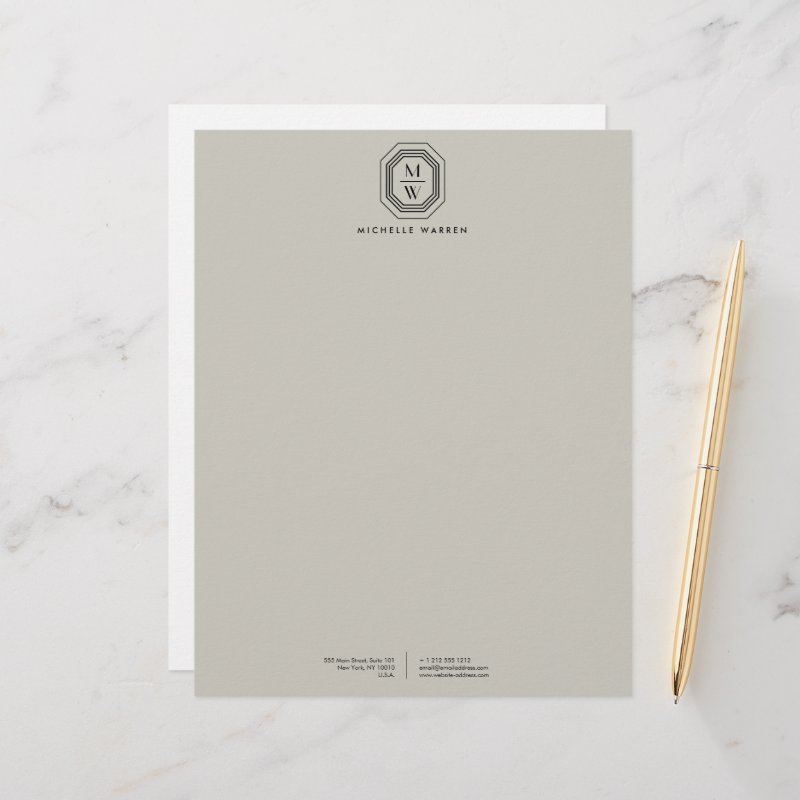 Art Deco Stacked Monogram Logo on Taupe Letterhead Letterhead Paper, Size: 8.5\\" x 11\\