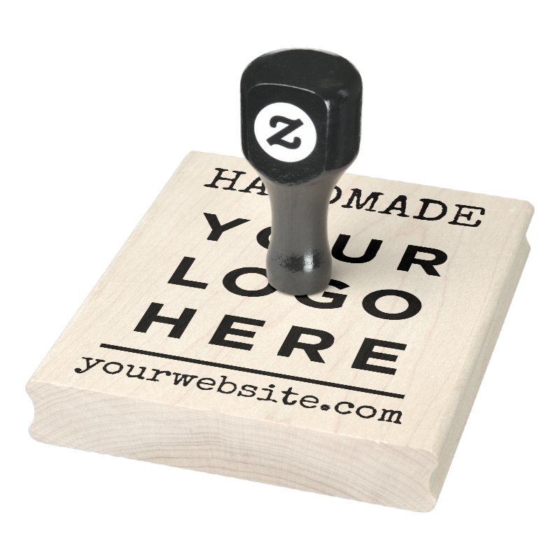 Handmade Website Your Business Logo Custom Rubber Stamp Custom 4\\" x 5\\" Rubber Stamp, Ink Pad Color = None, Orientation = Vertical, Handle = Wooden Handle