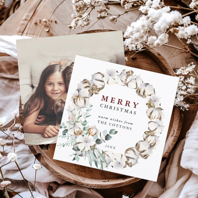 Cotton Flower Business Holiday Card with QR Code Flat Holiday Card, Size: 5\\" x 7\\