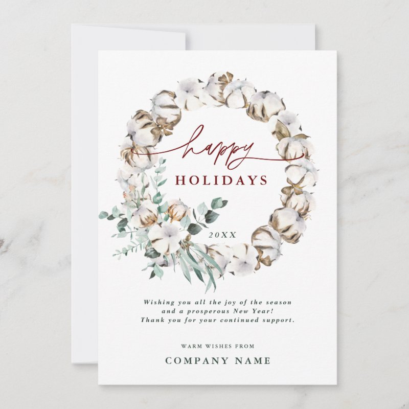 Cotton Flower Business Holiday Card with QR Code Flat Holiday Card, Size: 5\\" x 7\\