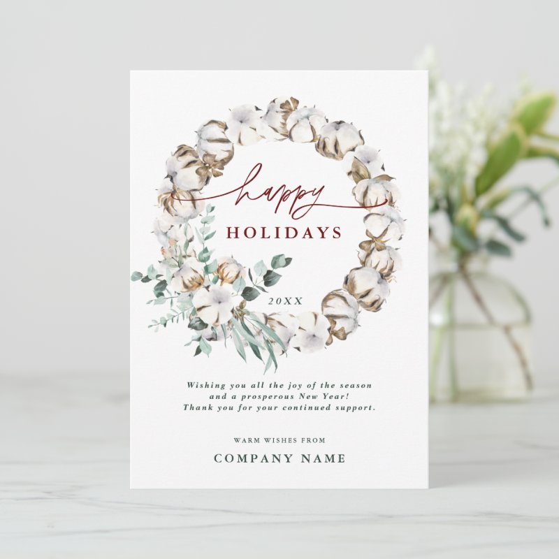 Cotton Flower Business Holiday Card with QR Code Flat Holiday Card, Size: 5\" x 7\ 4 Cotton Flower Business Holiday Card with QR Code Flat Holiday Card, Size: 5\\" x 7\\
