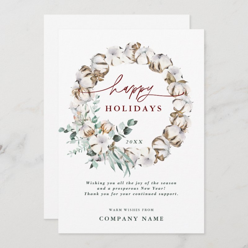 Cotton Flower Business Holiday Card with QR Code Flat Holiday Card, Size: 5\" x 7\ 5 Cotton Flower Business Holiday Card with QR Code Flat Holiday Card, Size: 5\\" x 7\\