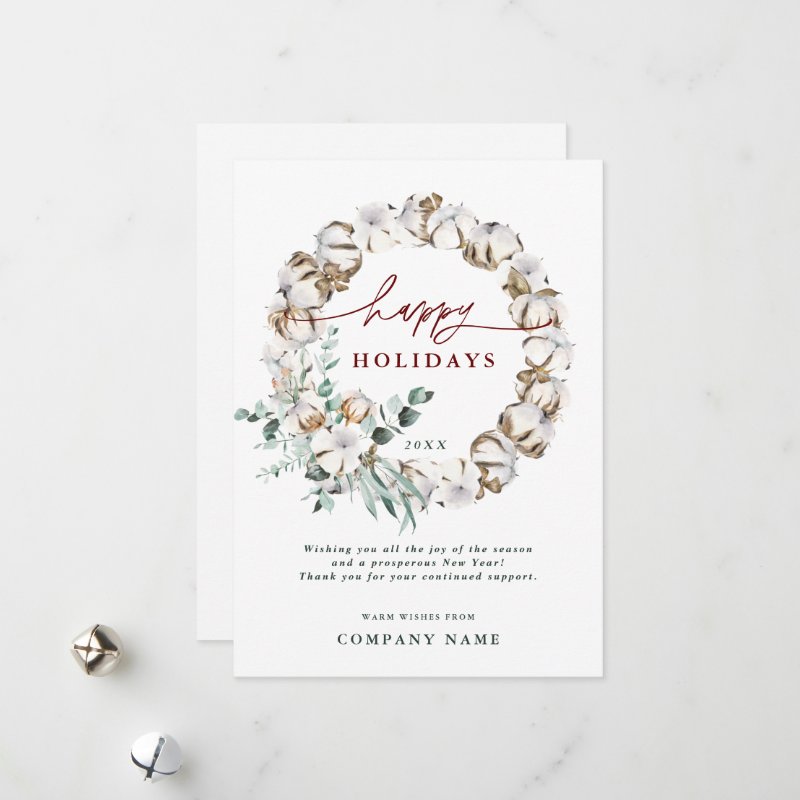 Cotton Flower Business Holiday Card with QR Code Flat Holiday Card, Size: 5\" x 7\ 6 Cotton Flower Business Holiday Card with QR Code Flat Holiday Card, Size: 5\\" x 7\\