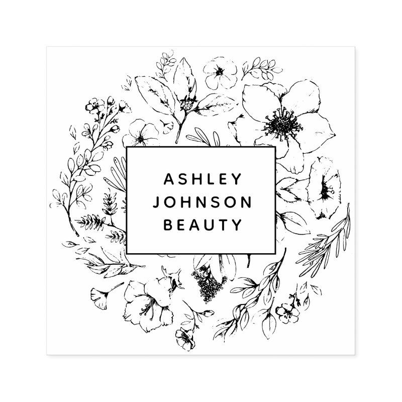 Modern Botanical Blush and Black Square Rubber Stamp Custom 2.5\\" x 2.5\\" Rubber Stamp, Ink Pad Color = None, Orientation = Horizontal, Handle = No Handle
