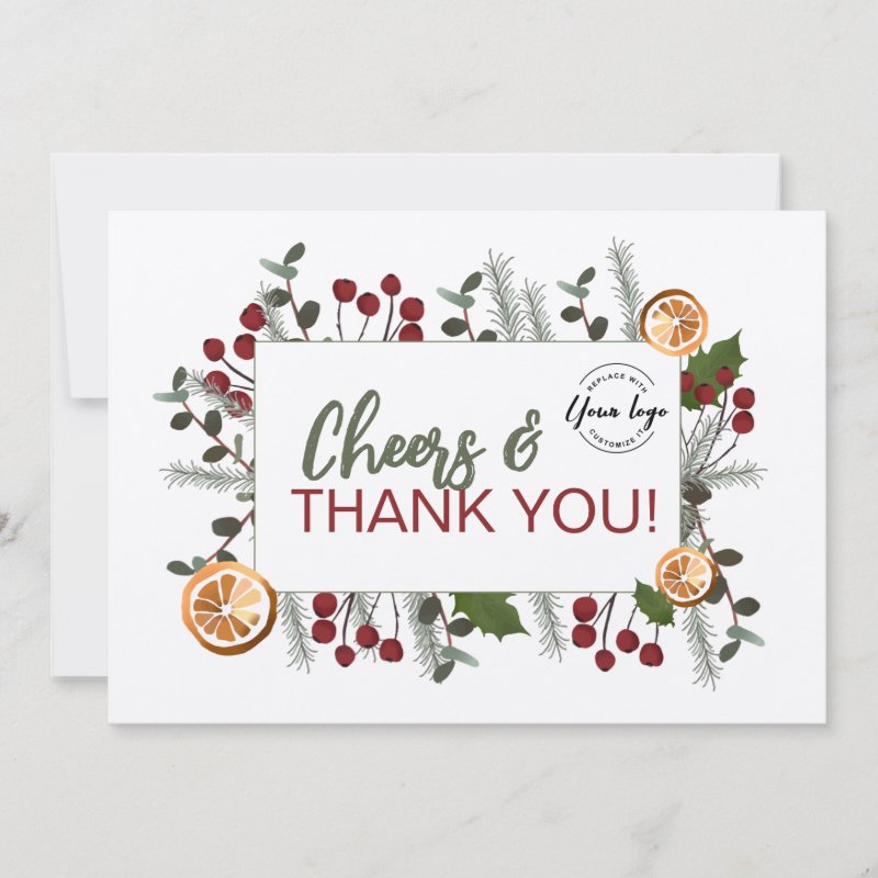 Cheers & Thank you Your logo here Corporate Holiday Card Flat Holiday Card, Size: 5\\" x 7\\