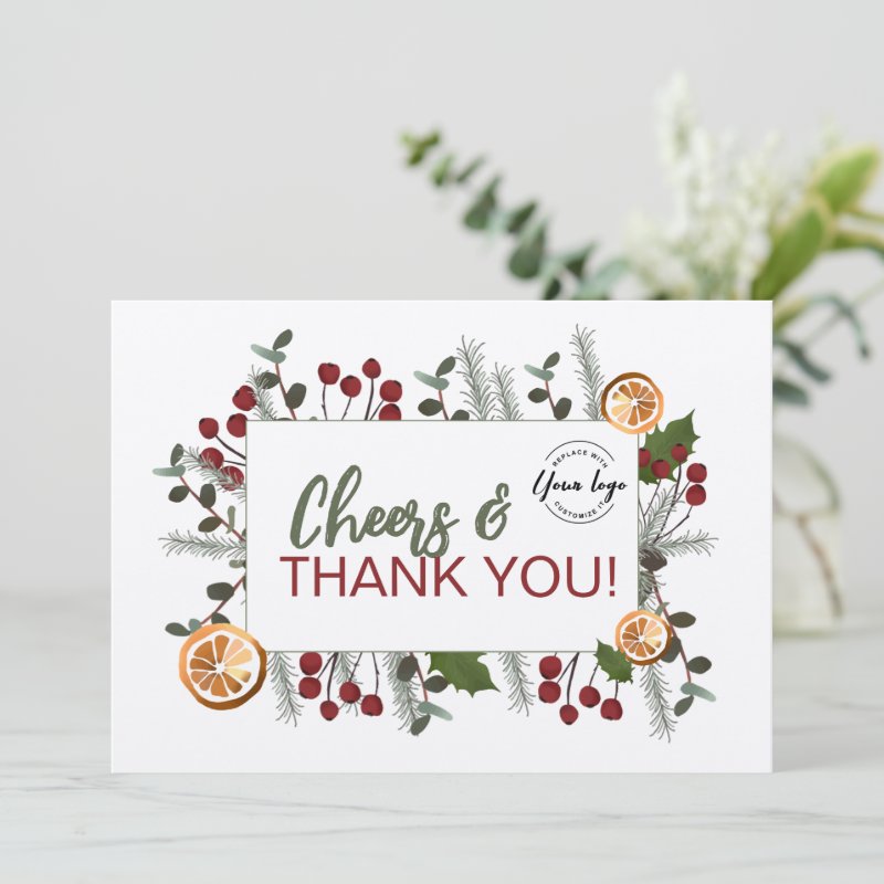 Cheers & Thank you Your logo here Corporate Holiday Card Flat Holiday Card, Size: 5\" x 7\ 3 Cheers & Thank you Your logo here Corporate Holiday Card Flat Holiday Card, Size: 5\\" x 7\\