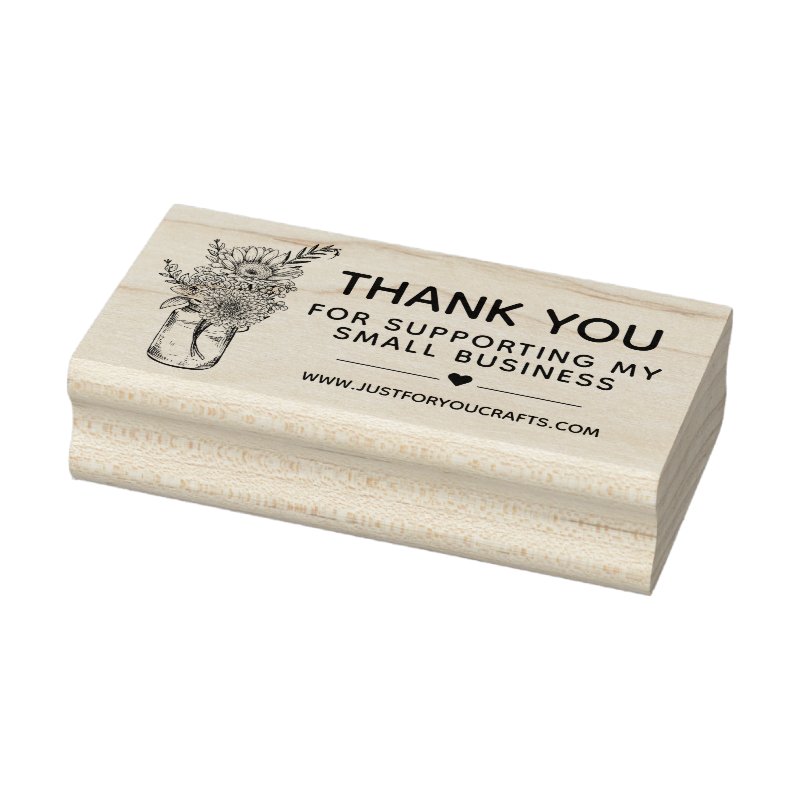 Thank You For Supporting My Small Business Flowers Rubber Stamp Custom 1.5\\" x 3\\" Rubber Stamp, Ink Pad Color = None, Orientation = Horizontal, Handle = No Handle