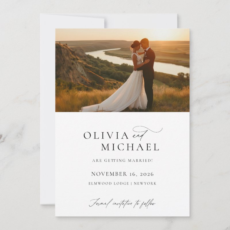 Modern Script Elegant Wedding Photo Save The Date 5\\" x 7\\" Flat Save The Date Card