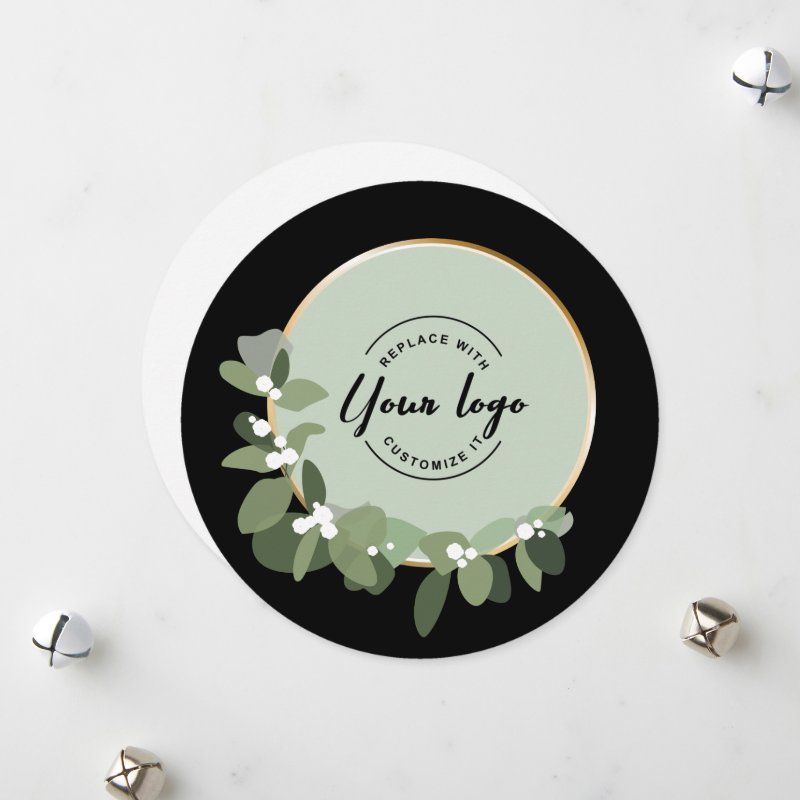 2025 Holiday Corporate Green Wreath Custom Logo Flat Holiday Card, Size: 5.25\" x 5.25\ 6 2025 Holiday Corporate Green Wreath Custom Logo Flat Holiday Card, Size: 5.25\\" x 5.25\\