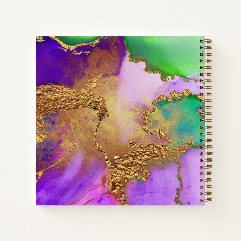 Agate watercolor gold purple aqua chic glam square notebook 8.5\\" x 8.5\\" Deluxe Spiral Notebook