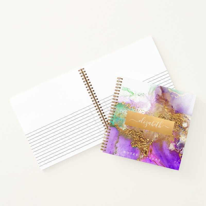 Agate watercolor gold purple aqua chic glam square notebook 8.5\" x 8.5\" Deluxe Spiral Notebook 3 Agate watercolor gold purple aqua chic glam square notebook 8.5\\" x 8.5\\" Deluxe Spiral Notebook