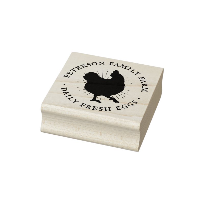 Personalized Vintage Hand-drawn Chicken Egg Rubber Stamp Custom 2\\" x 2\\" Rubber Stamp, Ink Pad Color = None, Orientation = Horizontal, Handle = No Handle